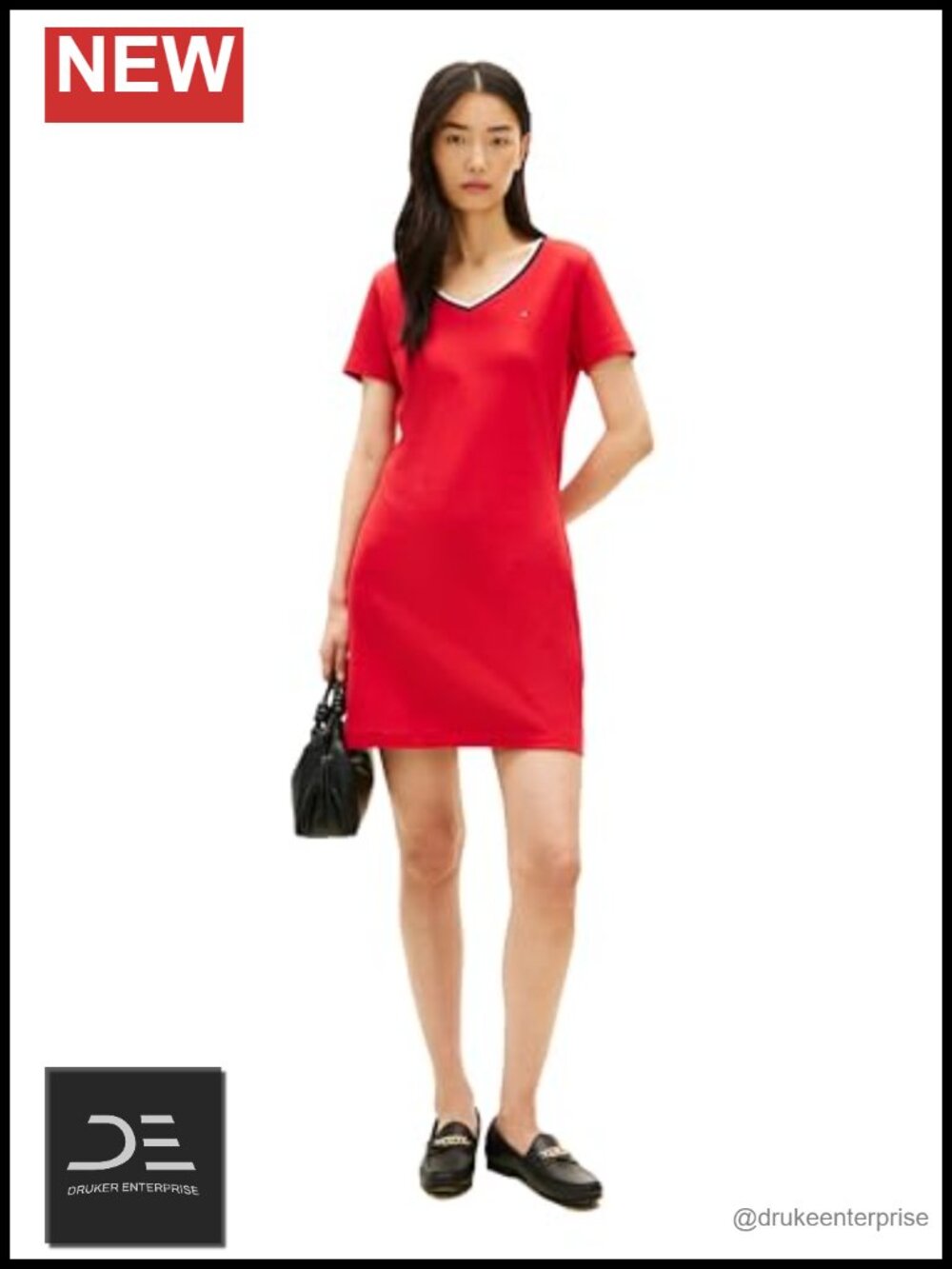 Tommy Hilfiger Women's Short Sleeve Cotton V-Neck T-Shirt Dress Casual Loose Fit